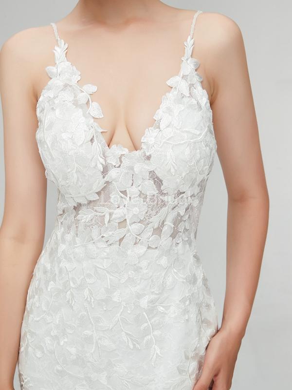 Classic Lace Straps Mermaid Cheap Wedding Dresses Online, Unique Bridal Dresses, WD560