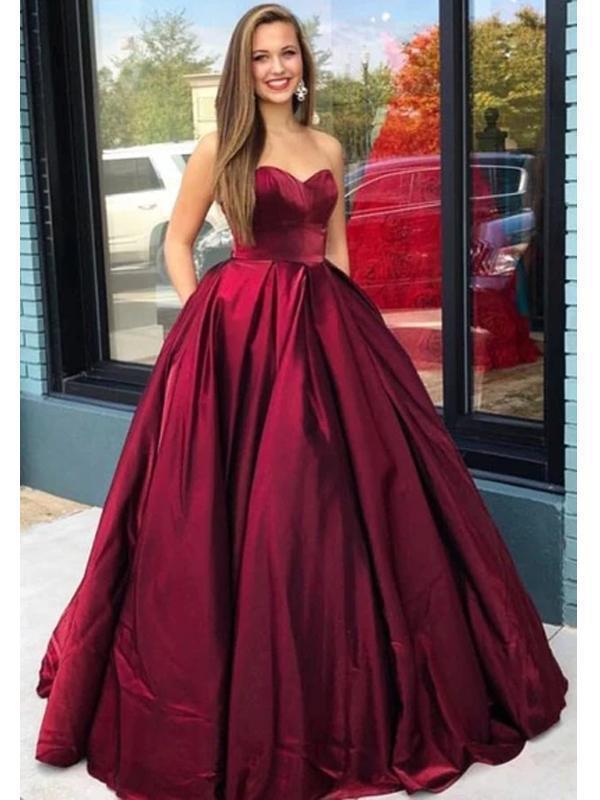 Dark Red Sweetheart A-line Long Evening Prom Dresses, Evening Party Prom Dresses, 12300