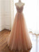 Elegant A-line Spaghetti Straps V-neck Maxi Long Prom Dresses,Evening Dresses,12947