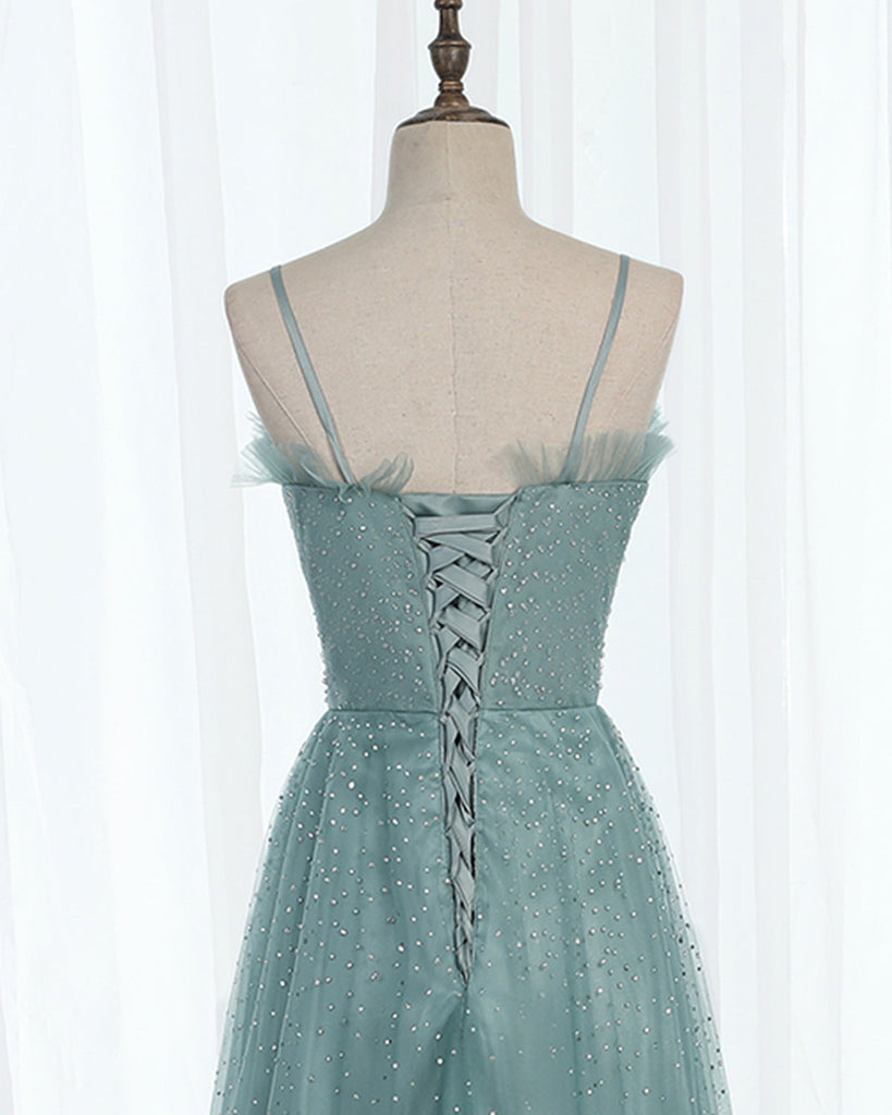 Elegant Blue A-line Spaghetti Straps Maxi Long Prom Dresses,Evening Dresses,12953