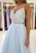Elegant Blue A-line Spaghetti Straps V-neck Maxi Long Party Prom Dresses,13085