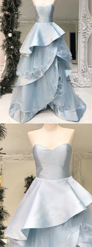 Elegant Blue A-line Strapless Maxi Long Party Prom Dresses Online,13086
