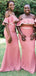 Elegant Pink Mermaid Off Shoulder Cheap Long Bridesmaid Dresses,WG1230