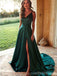 Emerald Green Side Slit Long Evening Prom Dresses, Cheap Custom Party Prom Dresses, 18580