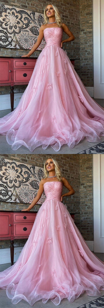 Floral Pink A-line Sweetheart Long Prom Dresses Online, Evening Party Dresses,12472