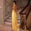 Gold Sheath Halter High Slit Cheap Long Prom Dresses Online,12733