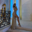 Gorgeous Mermaid Gold Long Sleeves High Slit Maxi Long Prom Dresses,13019