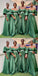 Green A-line Off Shoulder Half Sleeves Cheap Long Bridesmaid Dresses,WG1438