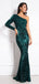 Green Mermaid Long Sleeves One Shoulder Cheap Prom Dresses Online,12773