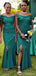 Green Mermaid Off Shoulder Side Slit Cheap Long Bridesmaid Dresses Online,WG1027