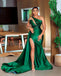 Green Mermaid One Shoulder High Slit Party Prom Dresses, Prom & Dance Dresses,12344