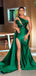 Green Mermaid One Shoulder High Slit Party Prom Dresses, Prom & Dance Dresses,12344