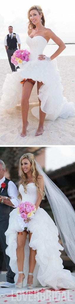 Hi-Low Simple Corset Sweetheart Chiffon Beach Wedding Dresses, Cheap Sexy Bridal Gown, WD0008