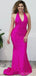 Hot Pink Mermaid Halter Backless Cheap Long Bridesmaid Dresses Online,WG1024