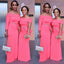 Hot Pink Mermaid Off Shoulder Long Sleeves Cheap Bridesmaid Dresses,WG1495