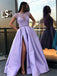 Jewel Illusion Lilac Short Sleeves Side Slit Evening Prom Dresses, Cheap Sweet 16 Dresses, 18311