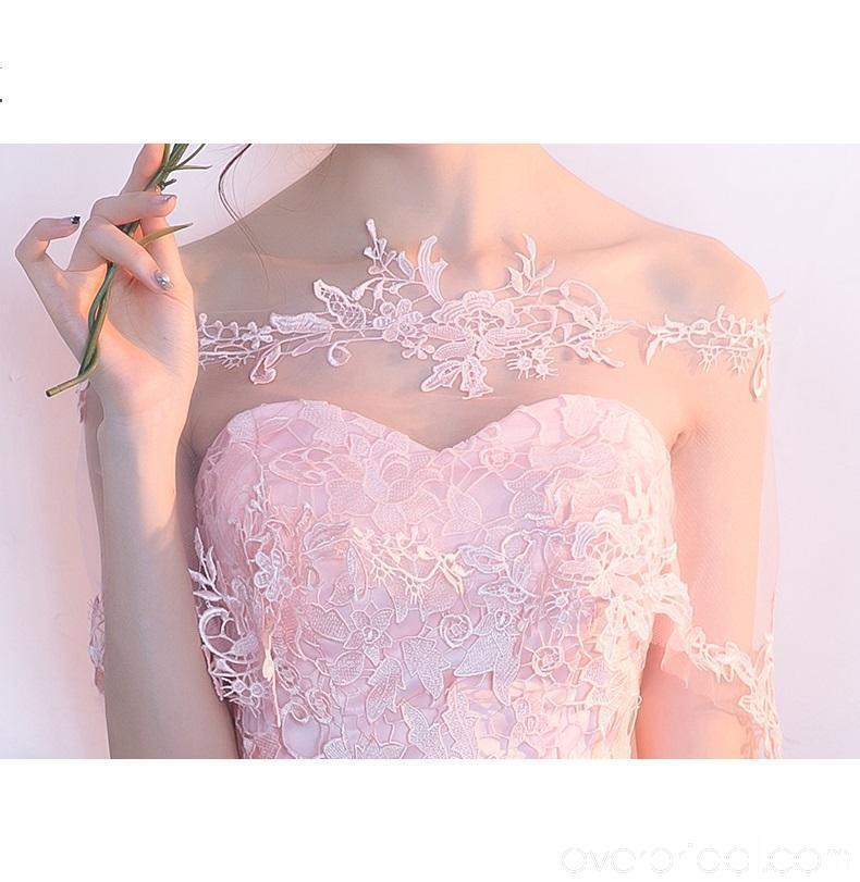 Lace High Low Sweetheart Pink Homecoming Dresses Online, Cheap Short Prom Dresses, CM792