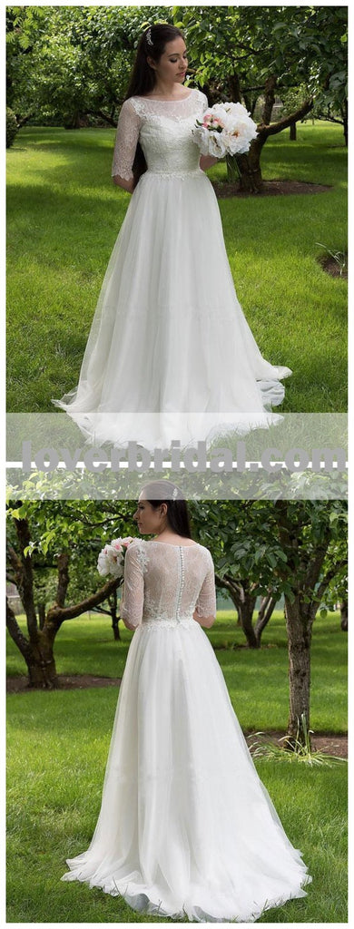 Long Sleeve A-line See Through Cheap Wedding Dresses Online, WD340