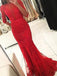 Long Sleeve Backless High Neck Red Mermaid Lace Long Evening Prom Dresses, 17460