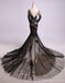 Long Sleeves Black Lace Mermaid Long Evening Prom Dresses, Cheap Sweet 16 Dresses, 18436