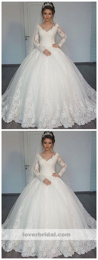 Long Sleeves Lace Ball Gown Wedding Dresses Online, Cheap Lace Bridal Dresses, WD447