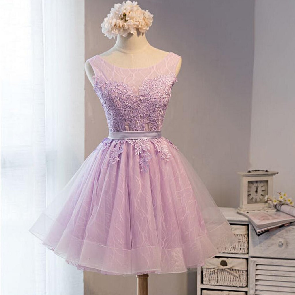 Lovely Lilac Lace Short Homecoming Prom Dresses, Affordable Short Party Prom Sweet 16 Dresses, Perfect Homecoming Cocktail Dresses, CM373