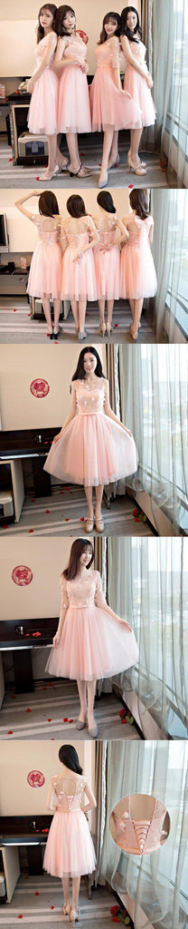 Mismatched Peach Lace Short Bridesmaid Dresses, Cheap Custom Long Bridesmaid Dresses, Affordable Bridesmaid Gowns, BD021