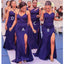 Mismatched Purple Mermaid High Slit Cheap Long Bridesmaid Dresses,WG1153