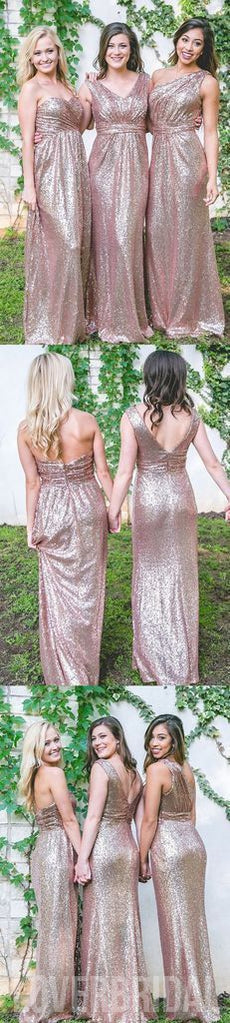 Mismatched Rose Gold Sequin Cheap Long Bridesmaid Dresses Online, WG551