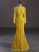 Modest Yellow Mermaid Long Sleeves Jewel Prom Dresses Online,12866