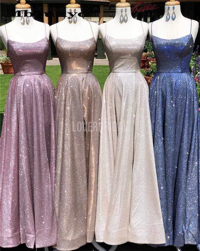 Navy Blue Spaghetti Straps Glitter Long Evening Prom Dresses, Evening Party Prom Dresses, 12282