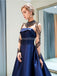 Navy Long Sleeves A-line Navy Beaded Evening Prom Dresses, Evening Party Prom Dresses, 12030