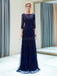Navy Long Sleeves Lace Beaded Evening Prom Dresses, Evening Party Prom Dresses, 12052