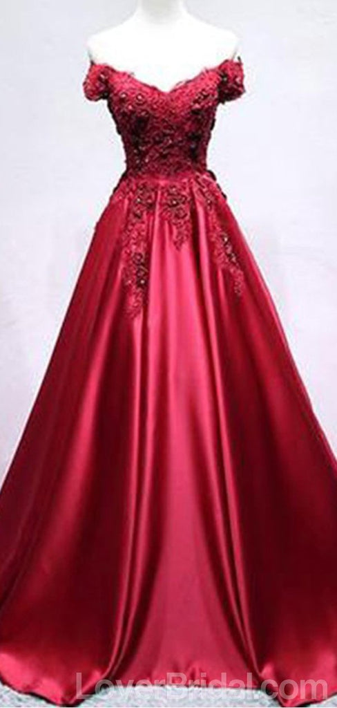 Off Shoulder Dark Red Long Evening Prom Dresses, Cheap Custom Party Prom Dresses, 18599