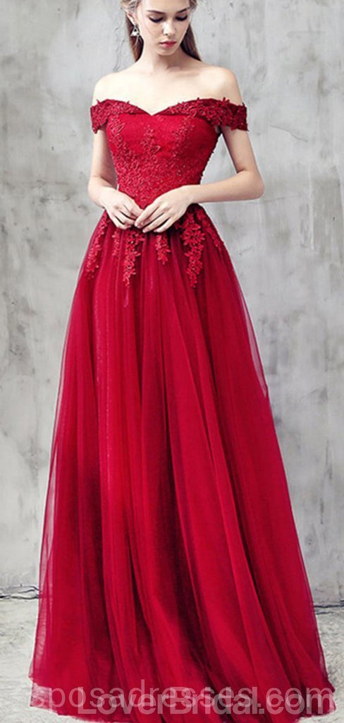 Off Shoulder Red Cheap Long Evening Prom Dresses, Cheap Custom Party Prom Dresses, 18583