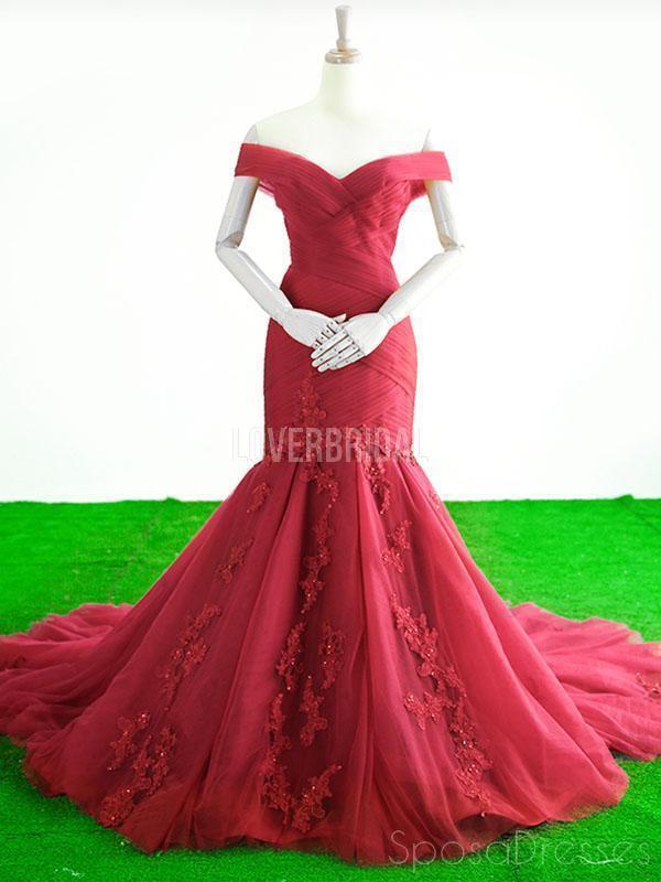 Off Shoulder Red Mermaid Evening Prom Dresses, Evening Party Prom Dresses, 12266