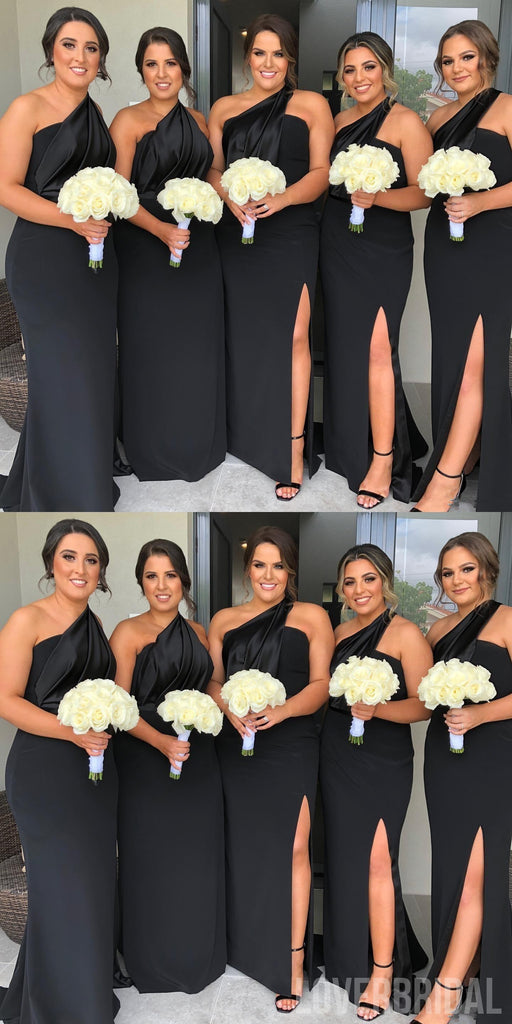One Shoulder Black Long Cheap Bridesmaid Dresses Online, WG684