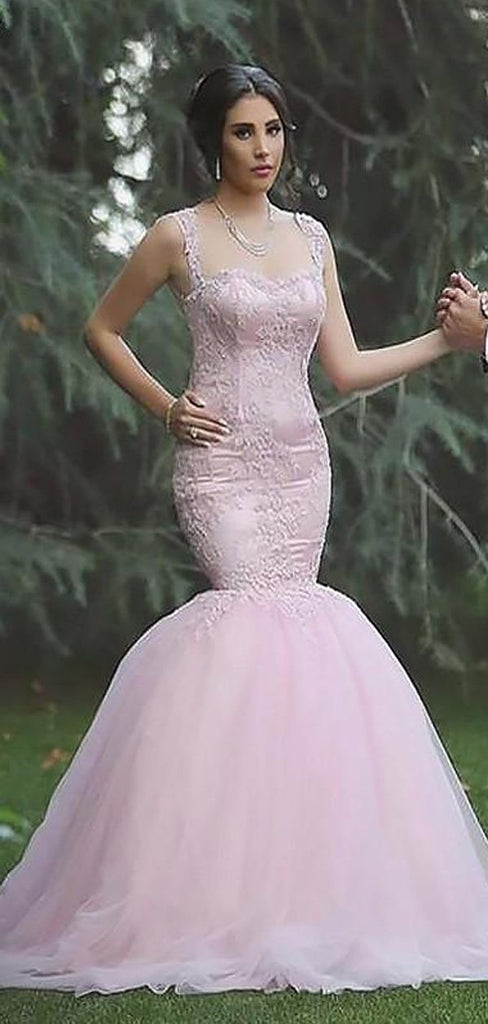 Pale Pink Cap Sleeve Lace Beaded Mermaid Wedding Dresses Online, WD427