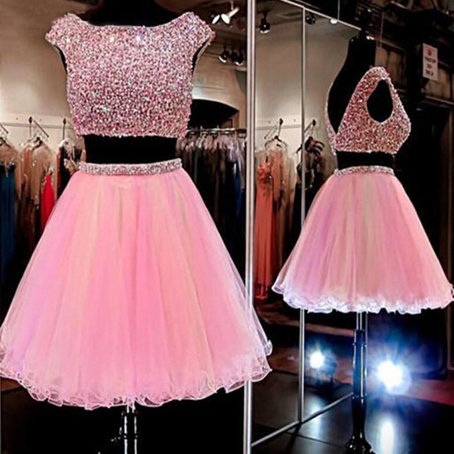Peach Pink beaded two pieces sparkly lovely graduation for teens homecoming prom dress,BD00167