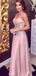 Pink A-line Straps V-neck Cheap Long Prom Dresses, Evening Party Dresses,12727