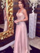 Pink A-line Straps V-neck Cheap Long Prom Dresses, Evening Party Dresses,12727