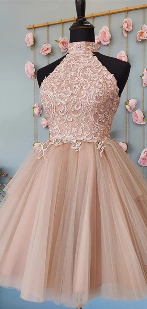 Pink Halter Backless Short Homecoming Dresses,Cheap Short Prom Dresses,CM878