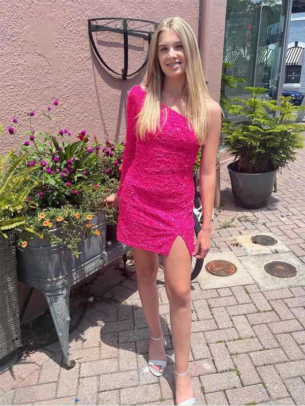 Pink Long Sleeves Short Homecoming Dresses,Cheap Short Prom Dresses,CM939
