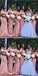 Pink Mermaid Off Shoulder Cheap Long Bridesmaid Dresses,WG1224