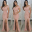 Pink Mermaid Off Shoulder Side Slit Cheap Long Bridesmaid Dresses,WG1183
