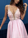 Pink Spaghetti Straps Side Slit Long Evening Prom Dresses, Cheap Custom Sweet 16 Dresses, 18552