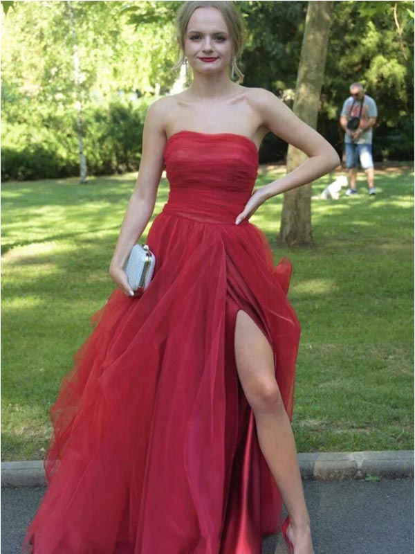 Red A-line High Slit Sweetheart Maxi Long Prom Dresses,Evening Dresses,13024