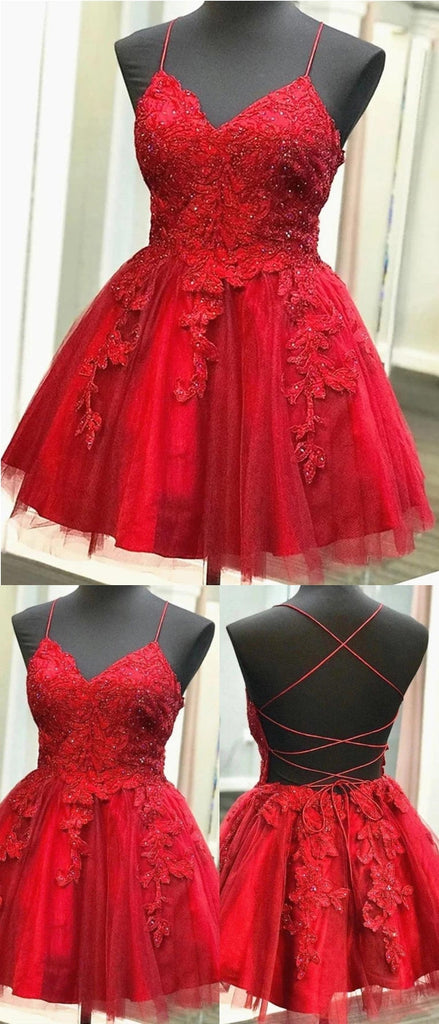 Red Spaghetti Straps Short Homecoming Dresses,Cheap Short Prom Dresses,CM894