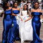 Royal Blue Mermaid Off Shoulder Cheap Long Bridesmaid Dresses,WG1194