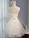 Scoop Neckline Ivory Lace Beaded Homecoming Prom Dresses, Affordable Short Party Prom Dresses, Perfect Homecoming Dresses, CM295